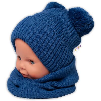 BABY NELLYS - Granat s bambulkami - 18-36m - Zimní čepice set BABY NELLYS - Granat s bambulkami - 18-36m - Zimní čepice set