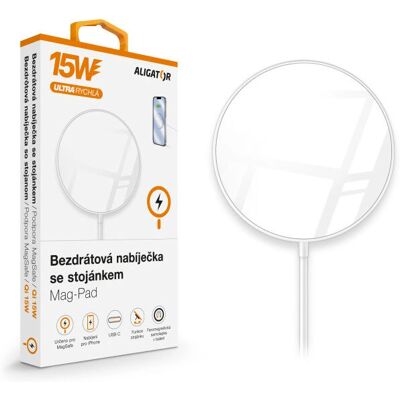 Chargeur sans fil Aligator AMS01WT - Smartphone, Blanc, 15W Chargeur sans fil Aligator AMS01WT - Smartphone, Blanc, 15W