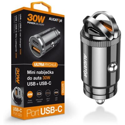 Aligator CHPD0006 - Chargeur auto universel compact avec charge rapide USB-C & USB-A - Publicité Aligator CHPD0006 - Chargeur auto universel compact avec charge rapide USB-C & USB-A - Publicité