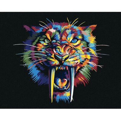 Zuty - BAREVNÝ ŠAVLOZUBÝ TYGR - 40x50 cm - bez rámu - Diamantové malování sada Zuty - BAREVNÝ ŠAVLOZUBÝ TYGR - 40x50 cm - bez rámu - Diamantové malování sada