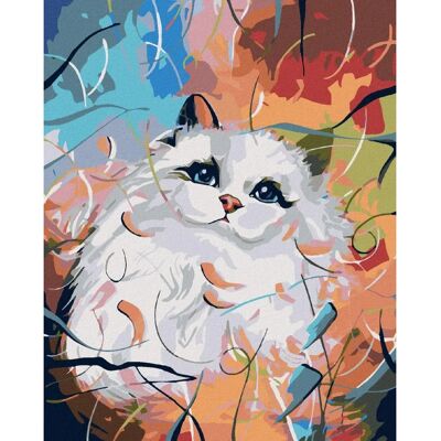 Zuty - Diamantové malování - White cat - Colorful background - Diamond Painting Kit Zuty - Diamantové malování - White cat - Colorful background - Diamond Painting Kit