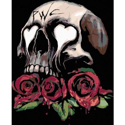 Zuty - Skeleton skull and three red roses - 40x50 cm - bez rámu - Diamond painting kit Zuty - Skeleton skull and three red roses - 40x50 cm - bez rámu - Diamond painting kit