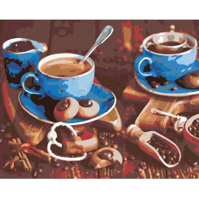 Zuty - MODRÉ ŠÁLKY KÁVY I. - 40x50 cm - Diamond painting kit Zuty - MODRÉ ŠÁLKY KÁVY I. - 40x50 cm - Diamond painting kit