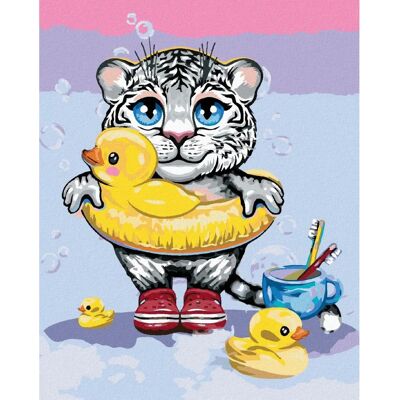 Zuty - BÍLÝ TYGŘÍK S KAČENKAMI - 40x50 cm - Diamond painting kit Zuty - BÍLÝ TYGŘÍK S KAČENKAMI - 40x50 cm - Diamond painting kit