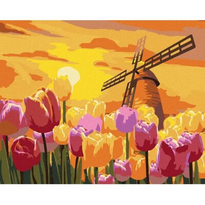 Zuty - Tulipány s větrným mlýnem - 40x50 cm - Diamond painting Zuty - Tulipány s větrným mlýnem - 40x50 cm - Diamond painting