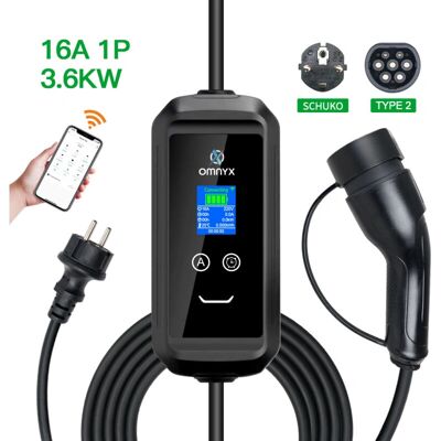 Stazione di ricarica portatile Omnyx - 3,6 kW, Bluetooth, WiFi - 5m Stazione di ricarica portatile Omnyx - 3,6 kW, Bluetooth, WiFi - 5m