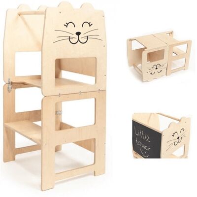 Turn de învățare Kitty Natural - Mobilier Montessori din lemn multifuncțional Turn de învățare Kitty Natural - Mobilier Montessori din lemn multifuncțional