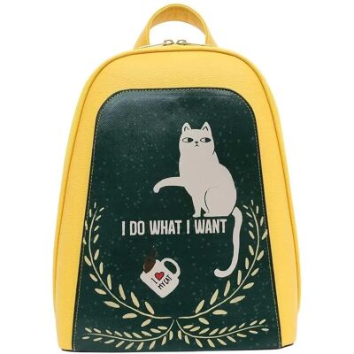 DOGO Sac à dos en cuir végétalien jaune pour femmes - Design Je Fais Ce Que Je Veux - Sac à dos DOGO Sac à dos en cuir végétalien jaune pour femmes - Design Je Fais Ce Que Je Veux - Sac à dos