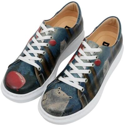 DOGO Damen Vegane Leder Navy Plateausneaker - Bär Mit Ballon Design - Sneakers DOGO Damen Vegane Leder Navy Plateausneaker - Bär Mit Ballon Design - Sneakers