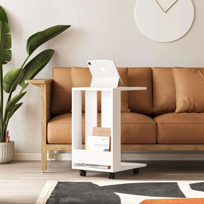 Tavolino Moderno Bianco con Ruote - 37.5x45x60cm Tavolino Moderno Bianco con Ruote - 37.5x45x60cm