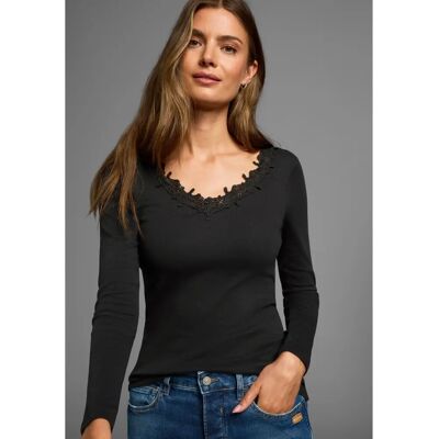 AJC Modell 36/38 (S) - V-Ausschnitt Spitzen Rippshirt AJC Modell 36/38 (S) - V-Ausschnitt Spitzen Rippshirt