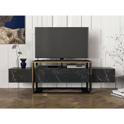 Vente-unique Comebi II TV Stand with 2 Shelves - Black Marble Effect Vente-unique Comebi II TV Stand with 2 Shelves - Black Marble Effect