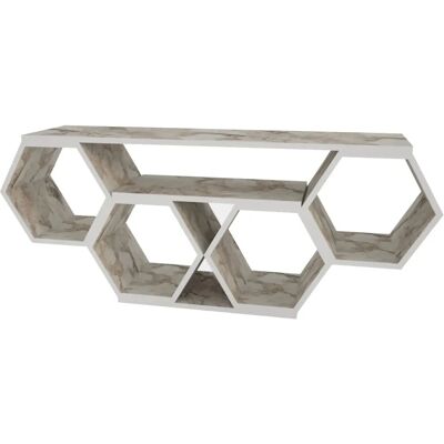 Meuble TV Honey Hexagonal de Decorotika - 35-55 pouces Blanc - Publicité Meuble TV Honey Hexagonal de Decorotika - 35-55 pouces Blanc - Publicité