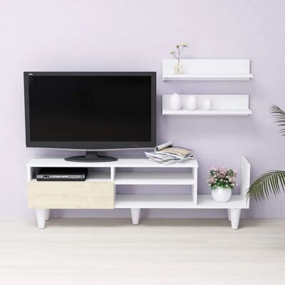 Conjunto de Muebles de TV Lena de Homemania - Blanco y Roble - 148,2x29,5x45 cm Conjunto de Muebles de TV Lena de Homemania - Blanco y Roble - 148,2x29,5x45 cm