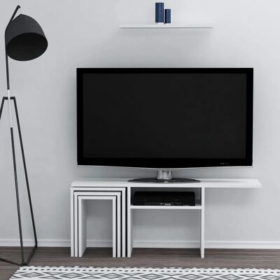 Homemania Mueble de TV Blanco con Mesas de Café Homemania Mueble de TV Blanco con Mesas de Café