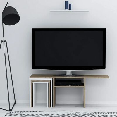 Mobili TV HOMEMANIA - Modello Peri - Bianco/Nogal - 120,6x29,5x49cm Mobili TV HOMEMANIA - Modello Peri - Bianco/Nogal - 120,6x29,5x49cm