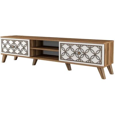 Hanah Home Noyer et Blanc Meuble TV - Rangement Moderne pour Salon - Publicité Hanah Home Noyer et Blanc Meuble TV - Rangement Moderne pour Salon - Publicité