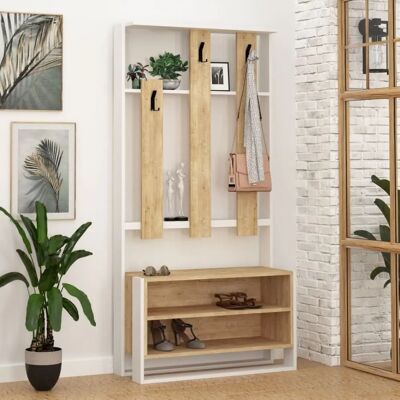 CALICOSY Eingangsset - Blanco + Roble - 180x90x36cm - Flur Möbel CALICOSY Eingangsset - Blanco + Roble - 180x90x36cm - Flur Möbel