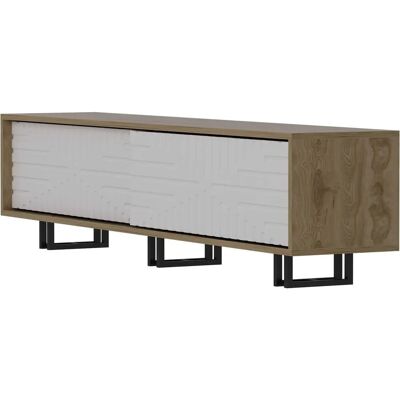 Kalune Design 1453 Meuble TV Blanc et Chêne - TV Stand - Publicité Kalune Design 1453 Meuble TV Blanc et Chêne - TV Stand - Publicité