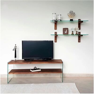 Homitis suport TV Nuc - Design Modern, Cadru din Sticlă Durabil, Spațiu Generos de Depozitare Homitis suport TV Nuc - Design Modern, Cadru din Sticlă Durabil, Spațiu Generos de Depozitare