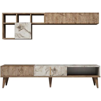 Kailua 1562 Modernes Wohnzimmer-Set - Weißer Marmor & Nuss - 180x35cm Kailua 1562 Modernes Wohnzimmer-Set - Weißer Marmor & Nuss - 180x35cm