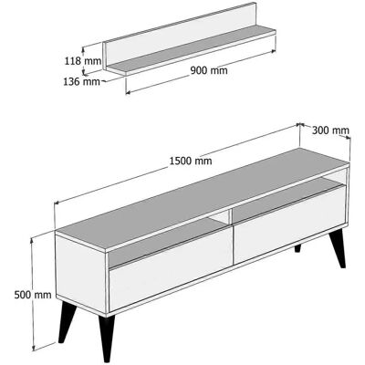 Hanah Home TV Möbel - Creme - 150x50x30cm - Modernes Design Hanah Home TV Möbel - Creme - 150x50x30cm - Modernes Design