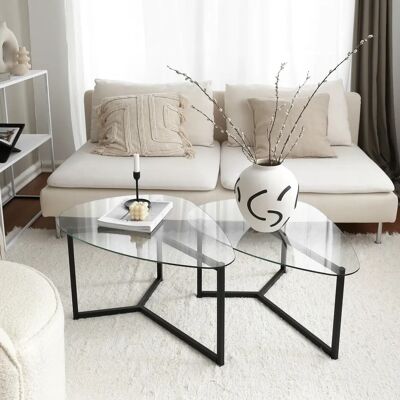Kailua 1405 - Ovales Couchtisch-Set aus gehärtetem Glas Kailua 1405 - Ovales Couchtisch-Set aus gehärtetem Glas
