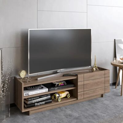 Kodin1.Com Orzechowy Stolik RTV - 140cm Szerokość - 3 Półki - Nowoczesny Kodin1.Com Orzechowy Stolik RTV - 140cm Szerokość - 3 Półki - Nowoczesny