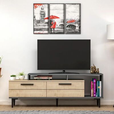 Kailua 1877 TV-Meubel - Antracita + Roble - Modern, Ruime Opbergruimte Kailua 1877 TV-Meubel - Antracita + Roble - Modern, Ruime Opbergruimte
