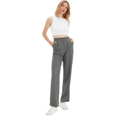 Pantalon Maxi Décontracté Gris à Taille Haute - Trendyol Pantalon Maxi Décontracté Gris à Taille Haute - Trendyol
