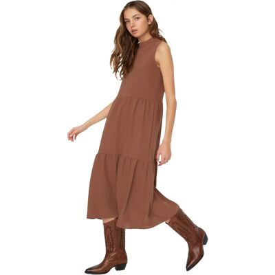 Robe Trendyol Marron - Col rond Ligne A Robe Trendyol Marron - Col rond Ligne A