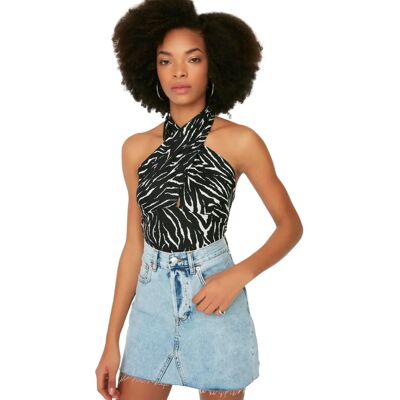 Blouse à Imprimé Animal Noir avec Halterneck de Trendyol - Blouse Blouse à Imprimé Animal Noir avec Halterneck de Trendyol - Blouse
