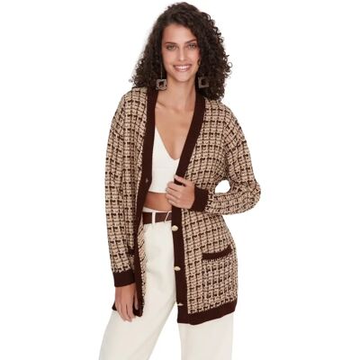 Cardigan Oversize Marron Trendyol - Col en V, Manches longues Cardigan Oversize Marron Trendyol - Col en V, Manches longues