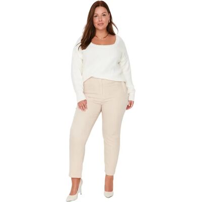 Trendyol Beige High Waist Plus Size Broeken - Dames Trendyol Beige High Waist Plus Size Broeken - Dames