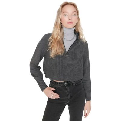 Pull en tricot à fermeture éclair Anthracite de Trendyol - S Pull en tricot à fermeture éclair Anthracite de Trendyol - S