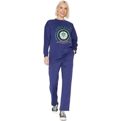 Trendyol - Navy Blue Printed Scuba Knitted - L - Tracksuit Set Trendyol - Navy Blue Printed Scuba Knitted - L - Tracksuit Set