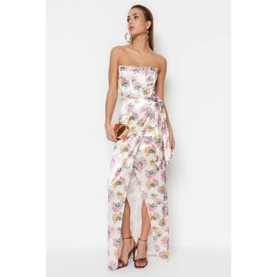 Rochie lungă de seară cu model floral și închidere dublă - femeie - 36 Rochie lungă de seară cu model floral și închidere dublă - femeie - 36