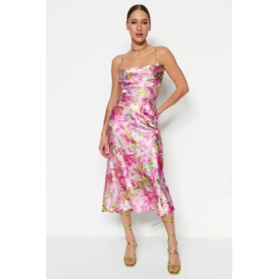 Trendyol Mehrfarbig Satin Blumenmuster Kleid - Kleid Trendyol Mehrfarbig Satin Blumenmuster Kleid - Kleid