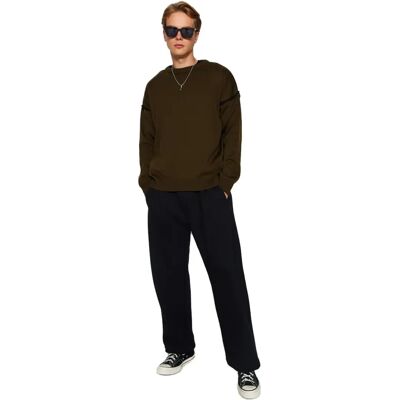 Trendyol Kaki Pull homme coupe ample col rond tricoté - M Trendyol Kaki Pull homme coupe ample col rond tricoté - M
