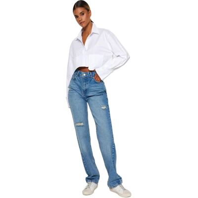 Jeans z Wysokim Stanem i Przetarciami Trendyol - Spodnie Jeans z Wysokim Stanem i Przetarciami Trendyol - Spodnie