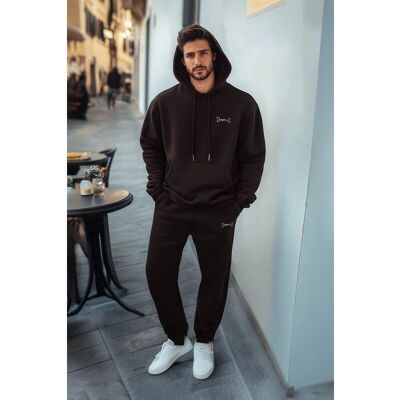 Trendyol Trening de fleece maro închis cu picioare elastice - Tracksuit Trendyol Trening de fleece maro închis cu picioare elastice - Tracksuit