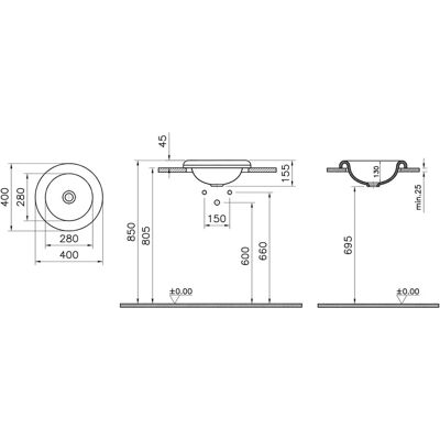 Vitra Liquid Runde Einbauschale - 40 cm - Ohne Überlauf - Weiß Vitra Liquid Runde Einbauschale - 40 cm - Ohne Überlauf - Weiß
