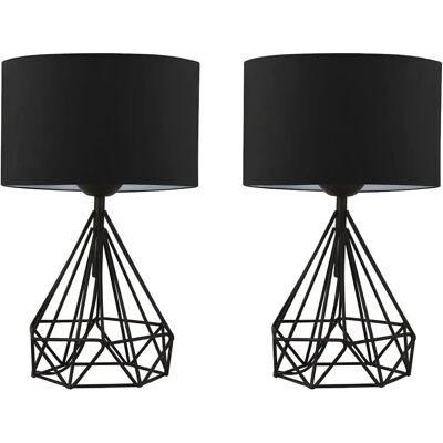 Ensemble de 2 lampes de table en métal et tissu - Noir, Beige - 41cm - Publicité Ensemble de 2 lampes de table en métal et tissu - Noir, Beige - 41cm - Publicité