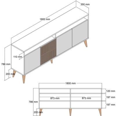 MUEBLES Kailua B105 - Crema, Nuez, 180x35cm - Buffet MUEBLES Kailua B105 - Crema, Nuez, 180x35cm - Buffet