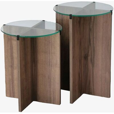 Hanah Home Walnuss Nesting-Tische Set - Runde Glastische Hanah Home Walnuss Nesting-Tische Set - Runde Glastische