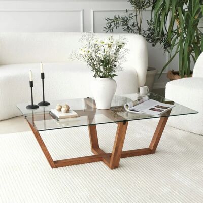 MUEBLES Valnød Sofabord - Temperet glas, vinklet design MUEBLES Valnød Sofabord - Temperet glas, vinklet design