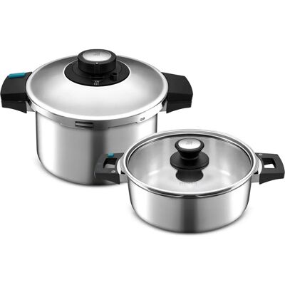 Karaca Silver Pressure Cooker Set - 4+6L Induction Compatible Karaca Silver Pressure Cooker Set - 4+6L Induction Compatible