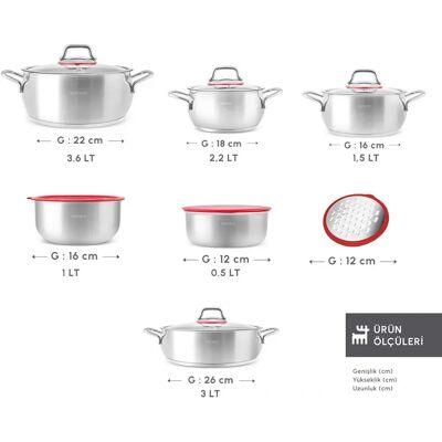 Karaca 8683650146049 - Stainless Steel Cookware Set - 10 Piece - Silver Red Karaca 8683650146049 - Stainless Steel Cookware Set - 10 Piece - Silver Red