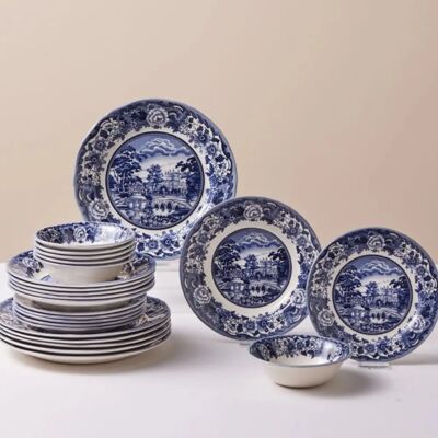 Karaca - Forever Bone Old Town Willow - Blue - Dinnerware Set Karaca - Forever Bone Old Town Willow - Blue - Dinnerware Set