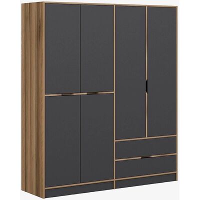MUEBLES J102 Armario - 6 Estantes - Antracita y Nogal MUEBLES J102 Armario - 6 Estantes - Antracita y Nogal